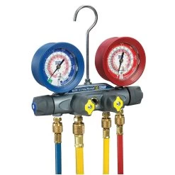 YELLOW JACKET 46013 Manifold, 60 Inch Hose, 38 Inch Size, 45 Deg Bend, Ball Valve